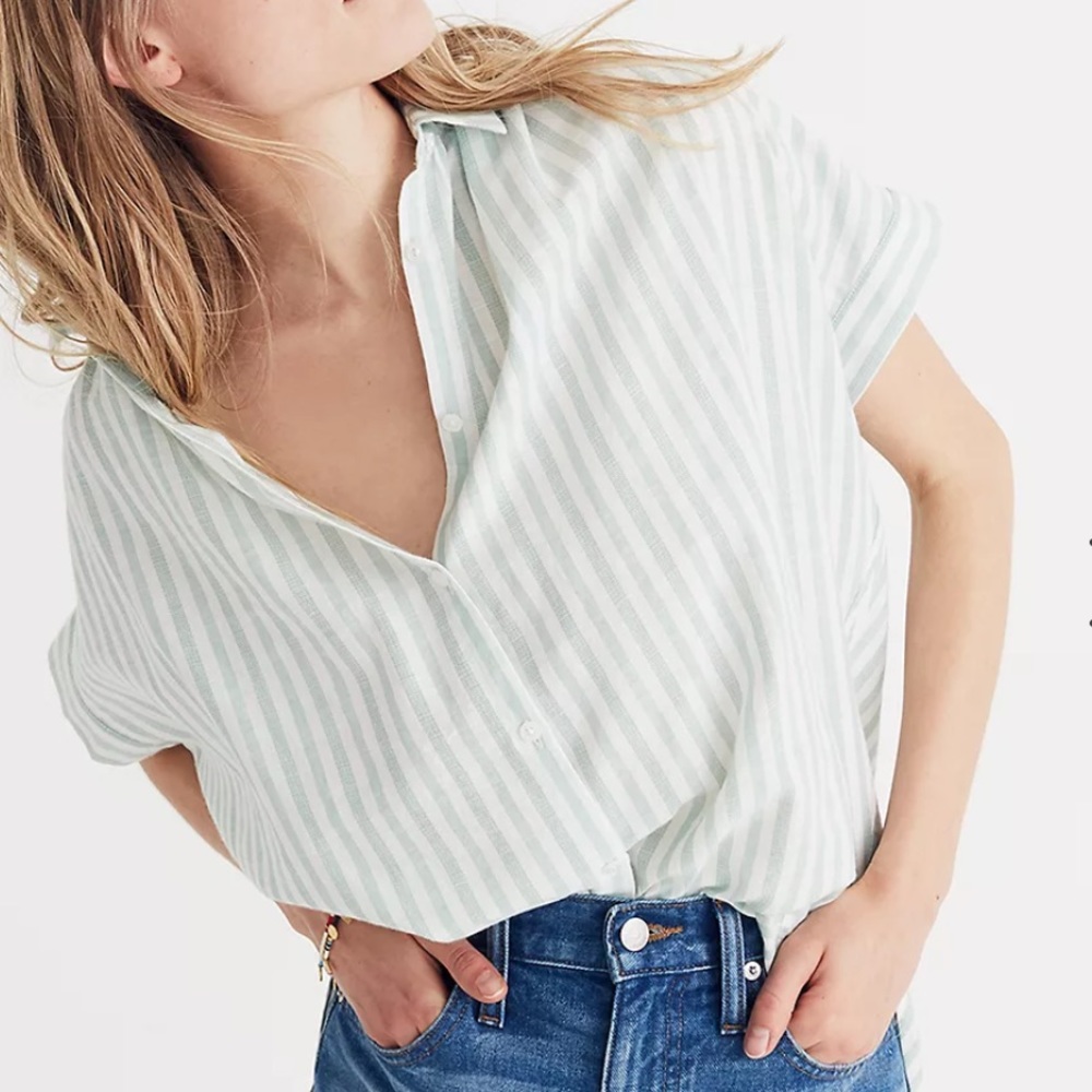 Madewell Central Shirt In Mint Stripe